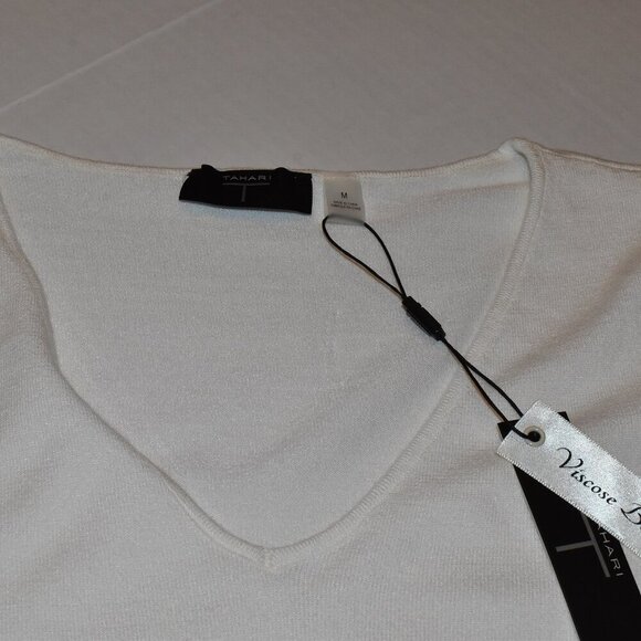 Tahari Viscose Blend V Neck Pullover Sweater Off White Size M - Picture 4 of 14
